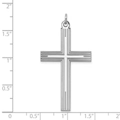 Sterling Silver Rhodium-plated Laser Designed Cross Pendant - 2