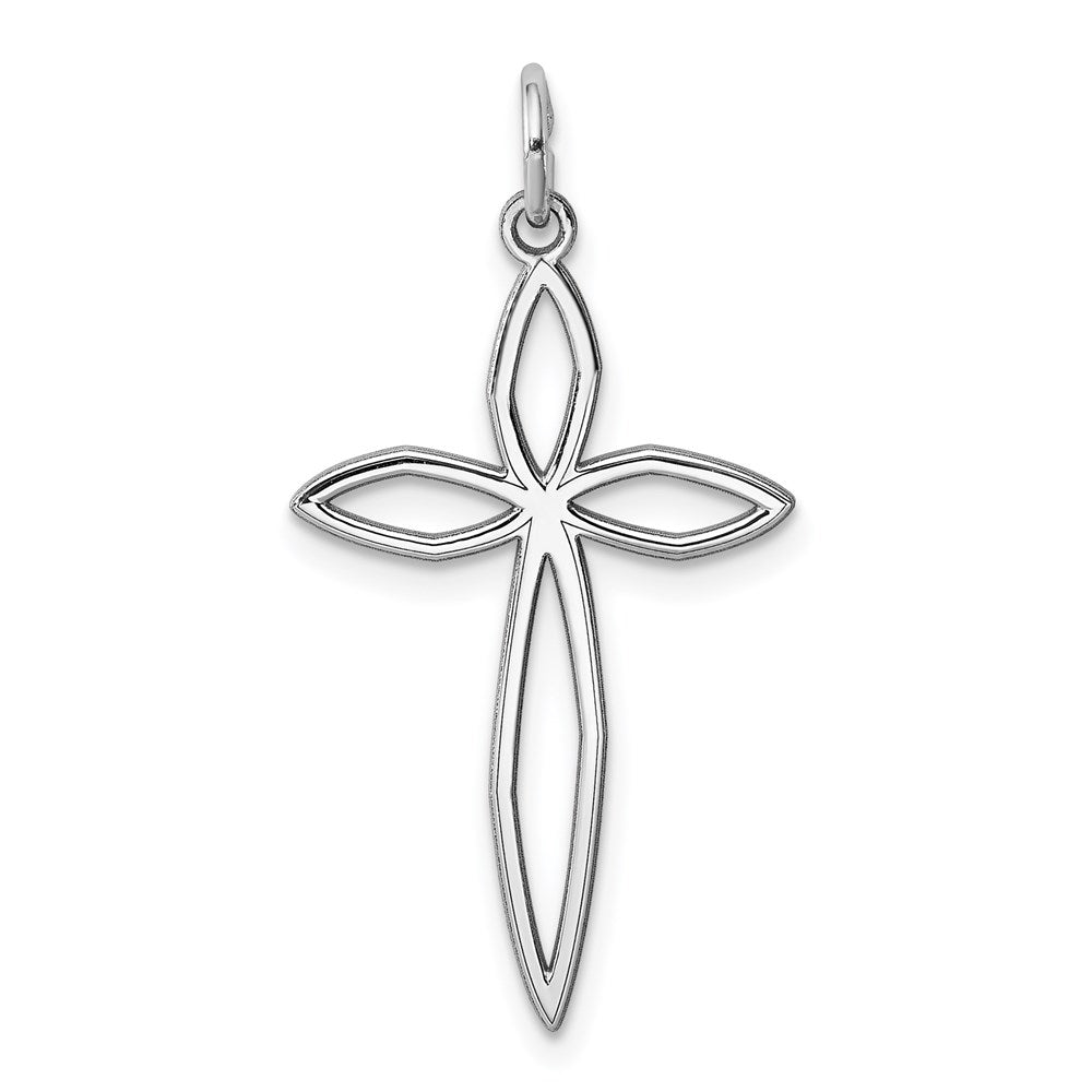 Sterling Silver Rhodium-plated Laser Designed Cross Pendant - 3