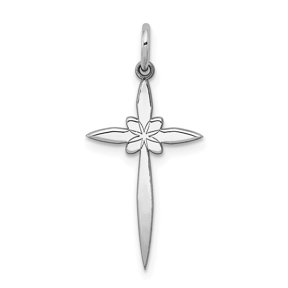 Sterling Silver Rhodium-plated Laser Designed Cross Pendant - 17