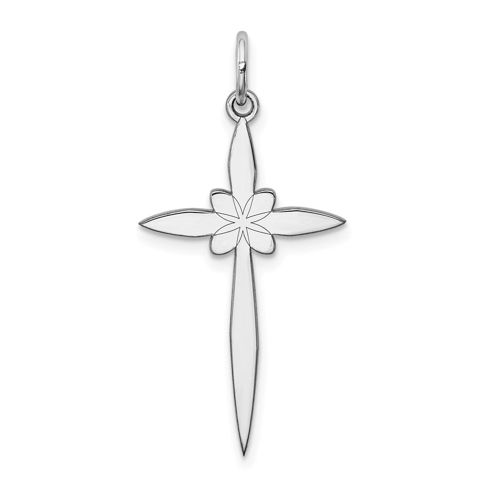 Sterling Silver Rhodium-plated Laser Designed Cross Pendant - 18