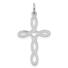 Sterling Silver Rhodium-plated Laser Designed Cross Pendant - 16