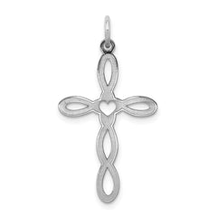 Sterling Silver Rhodium-plated Laser Designed Cross Pendant - 16