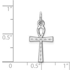 Sterling Silver Rhodium-plated Laser Designed Cross Charm - 10