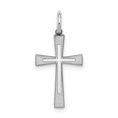 Sterling Silver Rhodium-plated Laser Designed Cross Charm - 9
