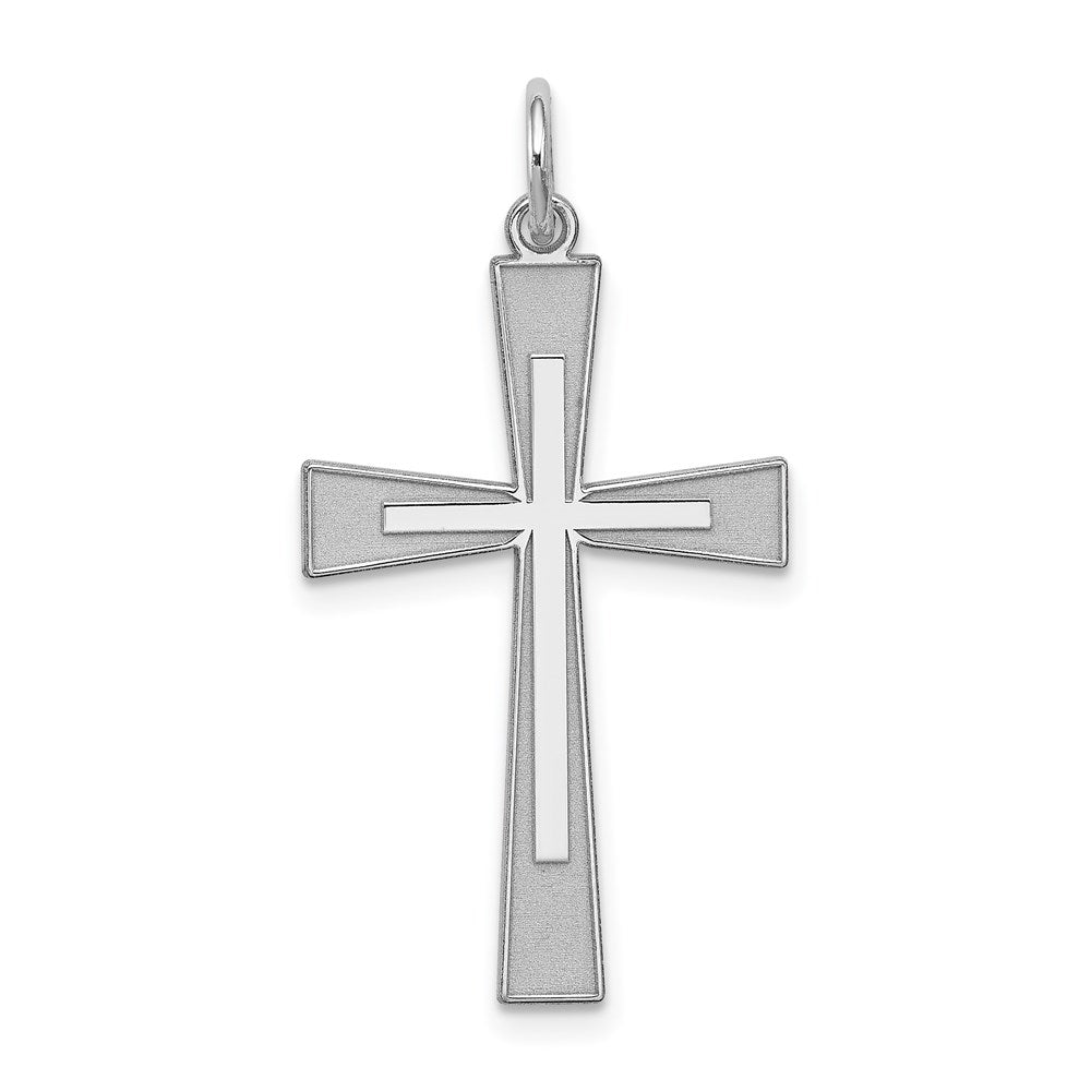 Sterling Silver Rhodium-plated Laser Designed Cross Pendant - 19