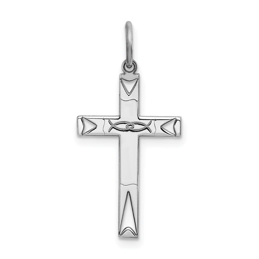 Sterling Silver Rhodium-plated Laser Designed Cross Pendant - 49