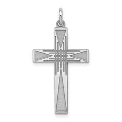 Sterling Silver Rhodium-plated Laser Designed Cross Pendant - 24