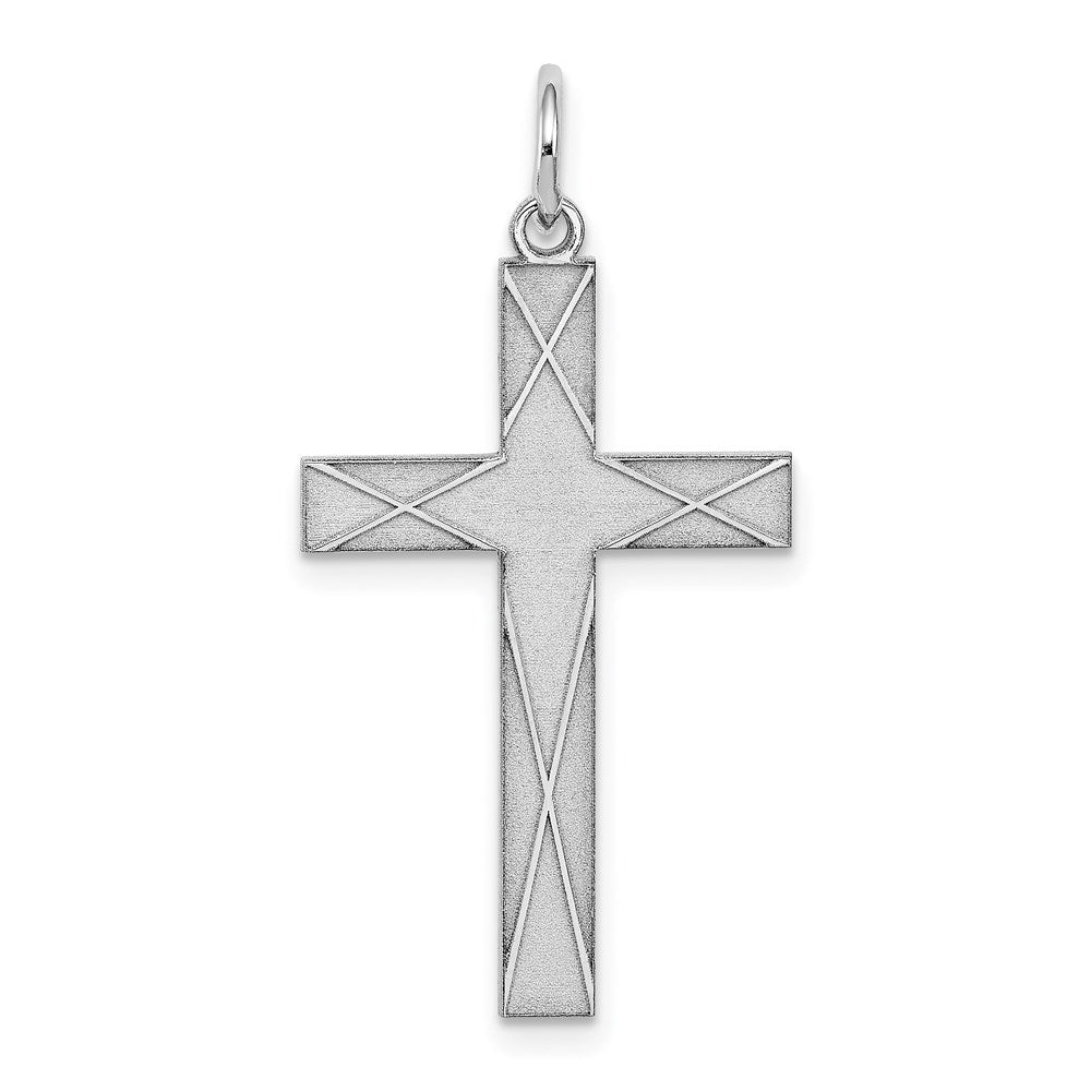 Sterling Silver Rhodium-plated Laser Designed Cross Pendant - 53