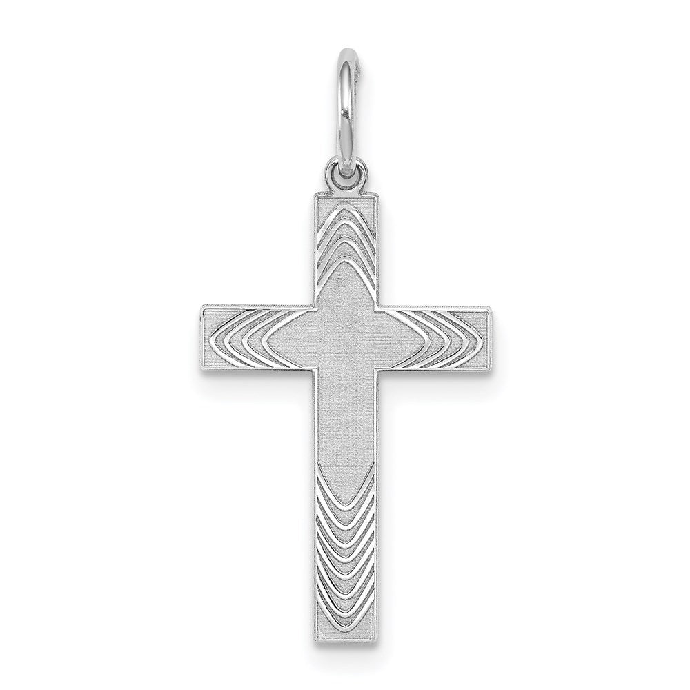 Sterling Silver Rhodium-plated Laser Designed Cross Pendant - 56