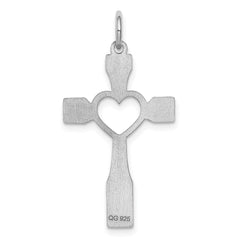 Sterling Silver Rhodium-plated Laser Designed Cross Pendant - 58