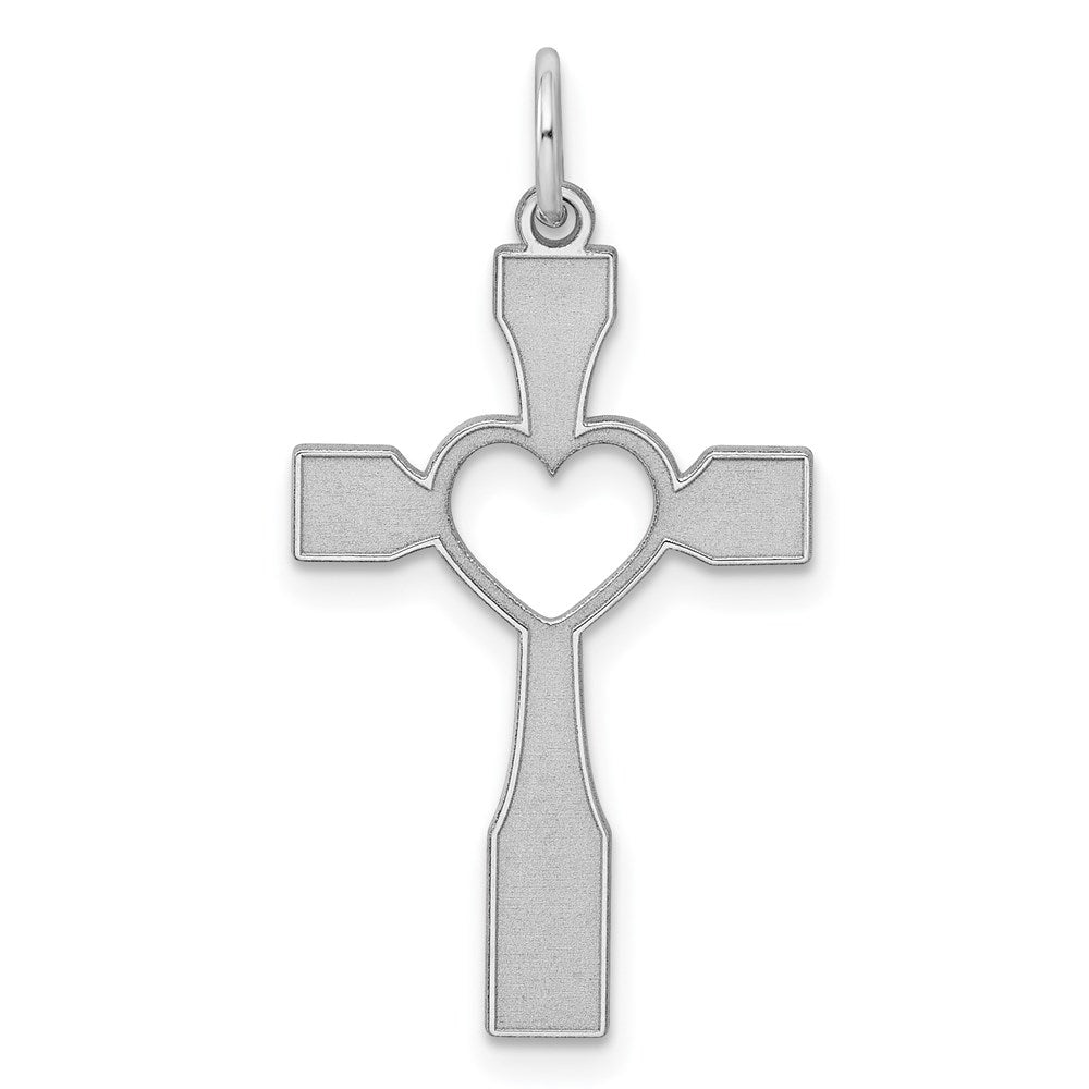 Sterling Silver Rhodium-plated Laser Designed Cross Pendant - 58
