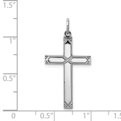 Sterling Silver Rhodium-plated Laser Designed Cross Pendant - 59