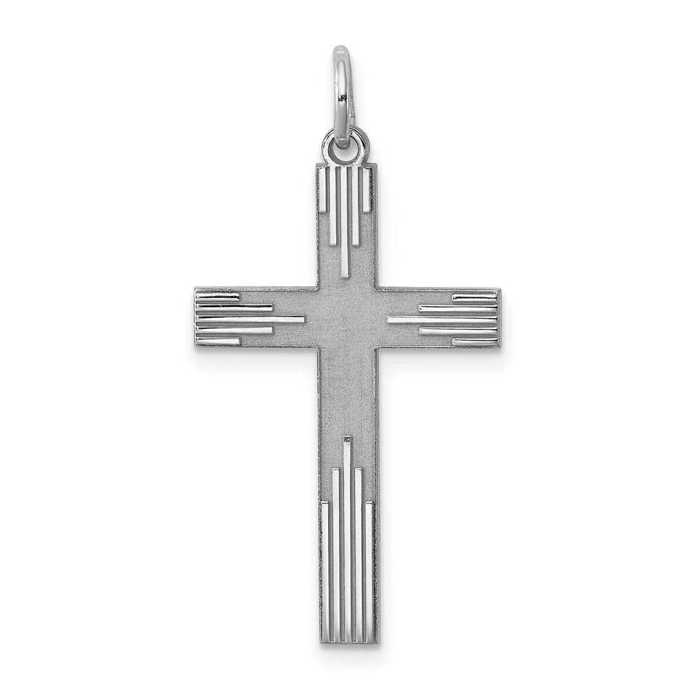 Sterling Silver Rhodium-plated Laser Designed Cross Pendant - 60