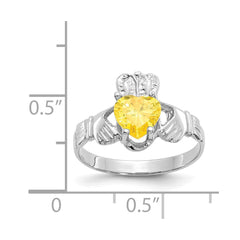 14k White Gold November CZ Birthstone Claddagh Ring