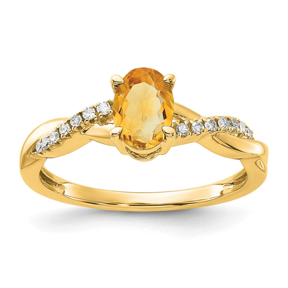 14K Oval Citrine and Diamond Ring