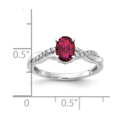 14K White Gold Oval Created Ruby and Diamond Ring