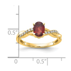 14K Oval Garnet and Diamond Ring