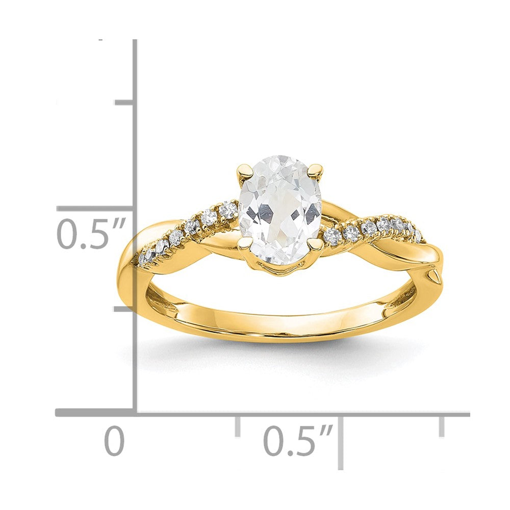 14K Oval White Topaz and Diamond Ring