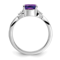 14K White Gold Checkerboard Amethyst and Diamond Ring