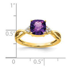14k Checkerboard Amethyst and Diamond Ring