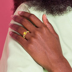 14k Checkerboard Citrine and Diamond Ring