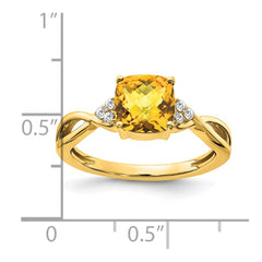 14k Checkerboard Citrine and Diamond Ring