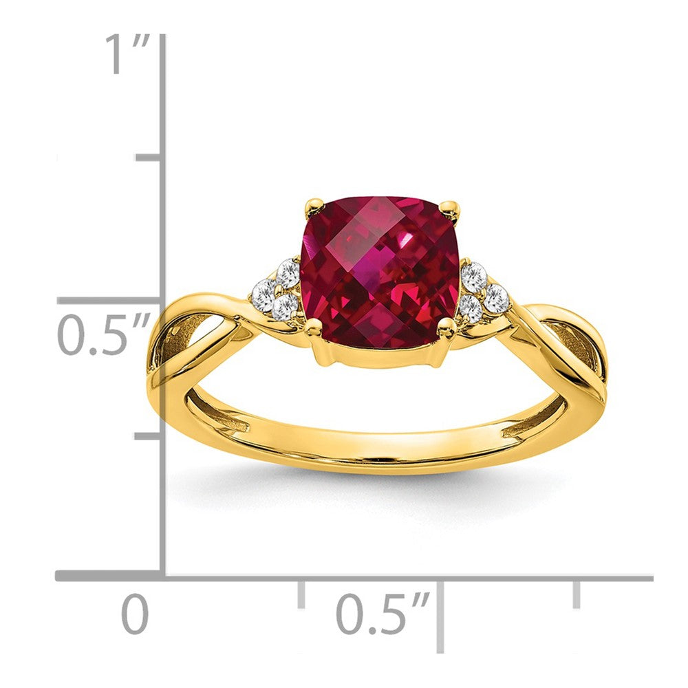 14k Checkerboard Created Ruby and Diamond Ring