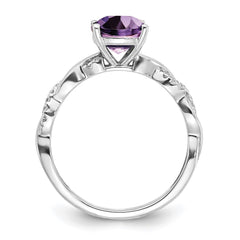 Sterling Silver Rhodium-plated Amethyst and Diamond Ring - 14