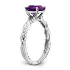 Sterling Silver Rhodium-plated Amethyst and Diamond Ring - 3