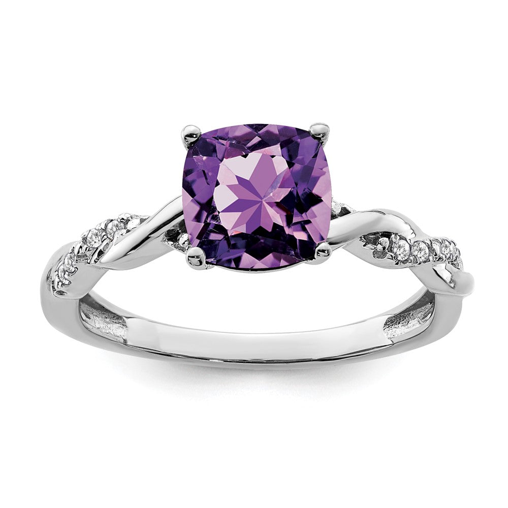 Sterling Silver Rhodium-plated Amethyst and Diamond Ring - 14