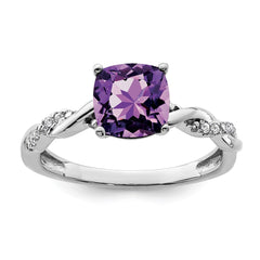 Sterling Silver Rhodium-plated Amethyst and Diamond Ring - 14