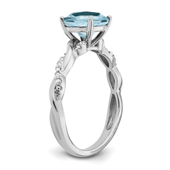 Sterling Silver Rhodium-plated Aquamarine and Diamond Ring - 13