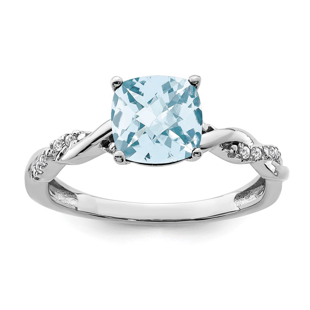 Sterling Silver Rhodium-plated Aquamarine and Diamond Ring - 13