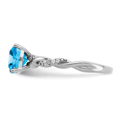 Sterling Silver Rhodium-plated Blue Topaz and Diamond Ring