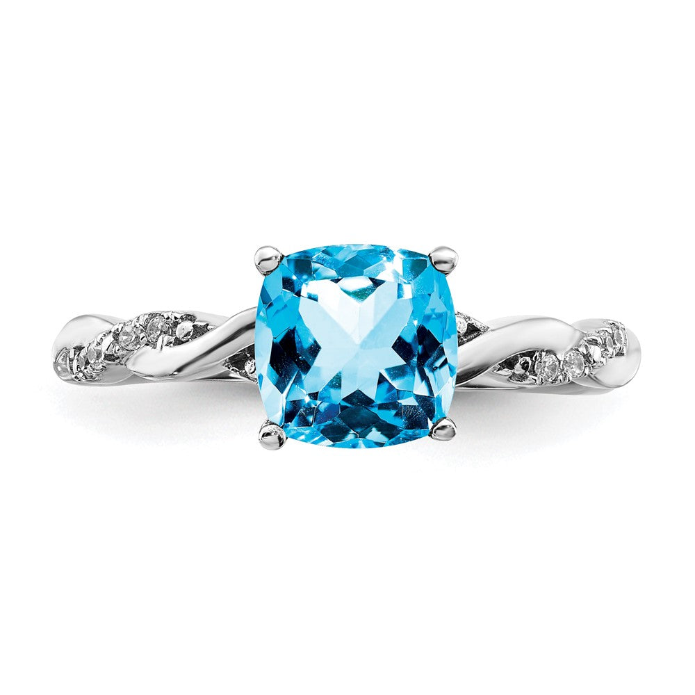 Sterling Silver Rhodium-plated Blue Topaz and Diamond Ring