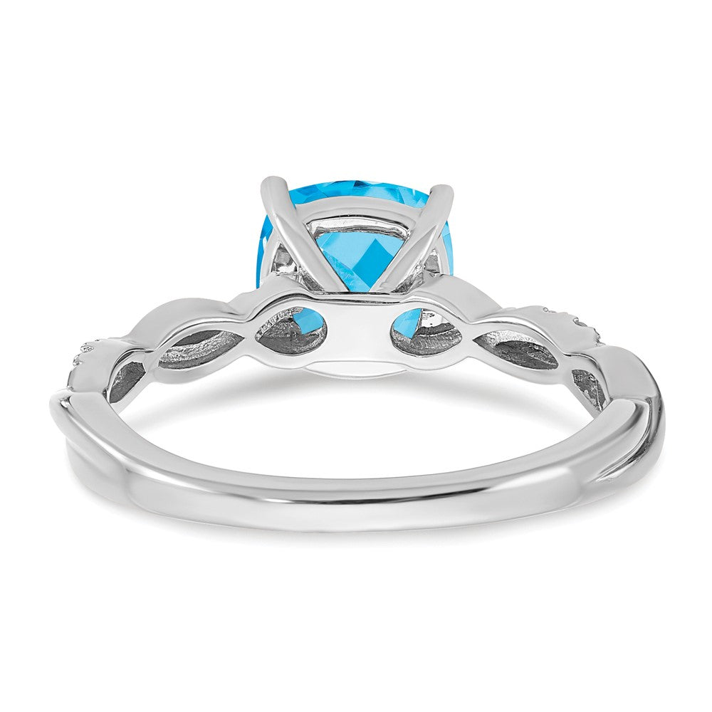 Sterling Silver Rhodium-plated Blue Topaz and Diamond Ring