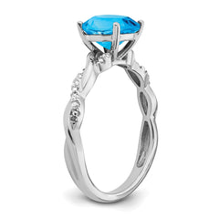 Sterling Silver Rhodium-plated Blue Topaz and Diamond Ring - 13