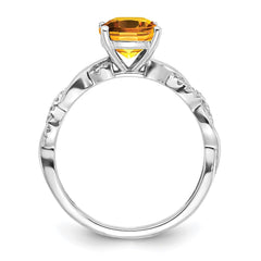 Sterling Silver Rhodium-plated Citrine and Diamond Ring - 3