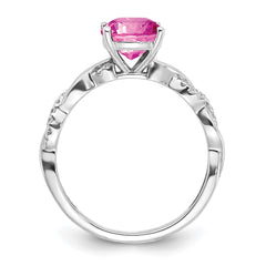 Sterling Silver Rhodium-plated Created Pink Sapphire and Diamond Ring - 3