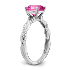Sterling Silver Rhodium-plated Created Pink Sapphire and Diamond Ring - 3