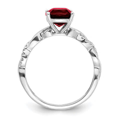 Sterling Silver Rhodium-plated Created Ruby and Diamond Ring - 9