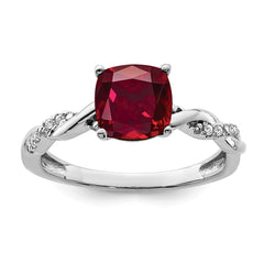 Sterling Silver Rhodium-plated Created Ruby and Diamond Ring - 9