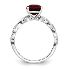 Sterling Silver Rhodium-plated Garnet and Diamond Ring - 18
