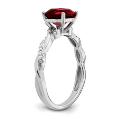Sterling Silver Rhodium-plated Garnet and Diamond Ring - 17