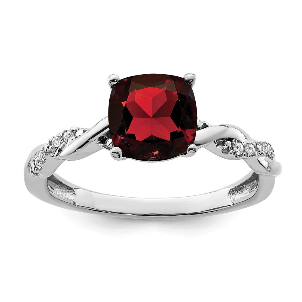 Sterling Silver Rhodium-plated Garnet and Diamond Ring - 11