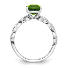 Sterling Silver Rhodium-plated Peridot and Diamond Ring - 12