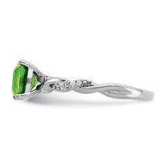 Sterling Silver Rhodium-plated Peridot and Diamond Ring - 12