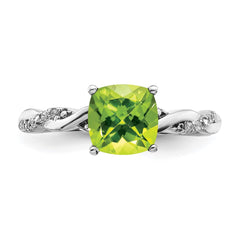 Sterling Silver Rhodium-plated Peridot and Diamond Ring