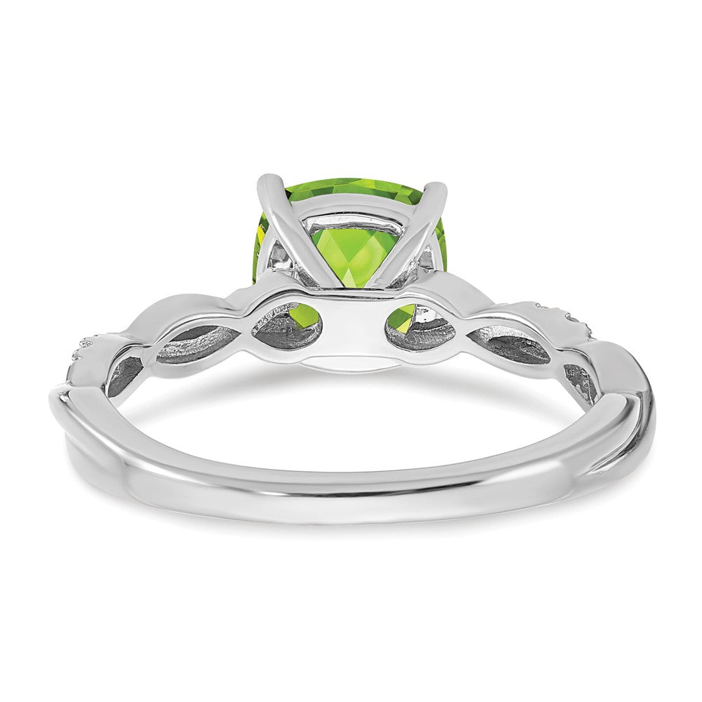 Sterling Silver Rhodium-plated Peridot and Diamond Ring