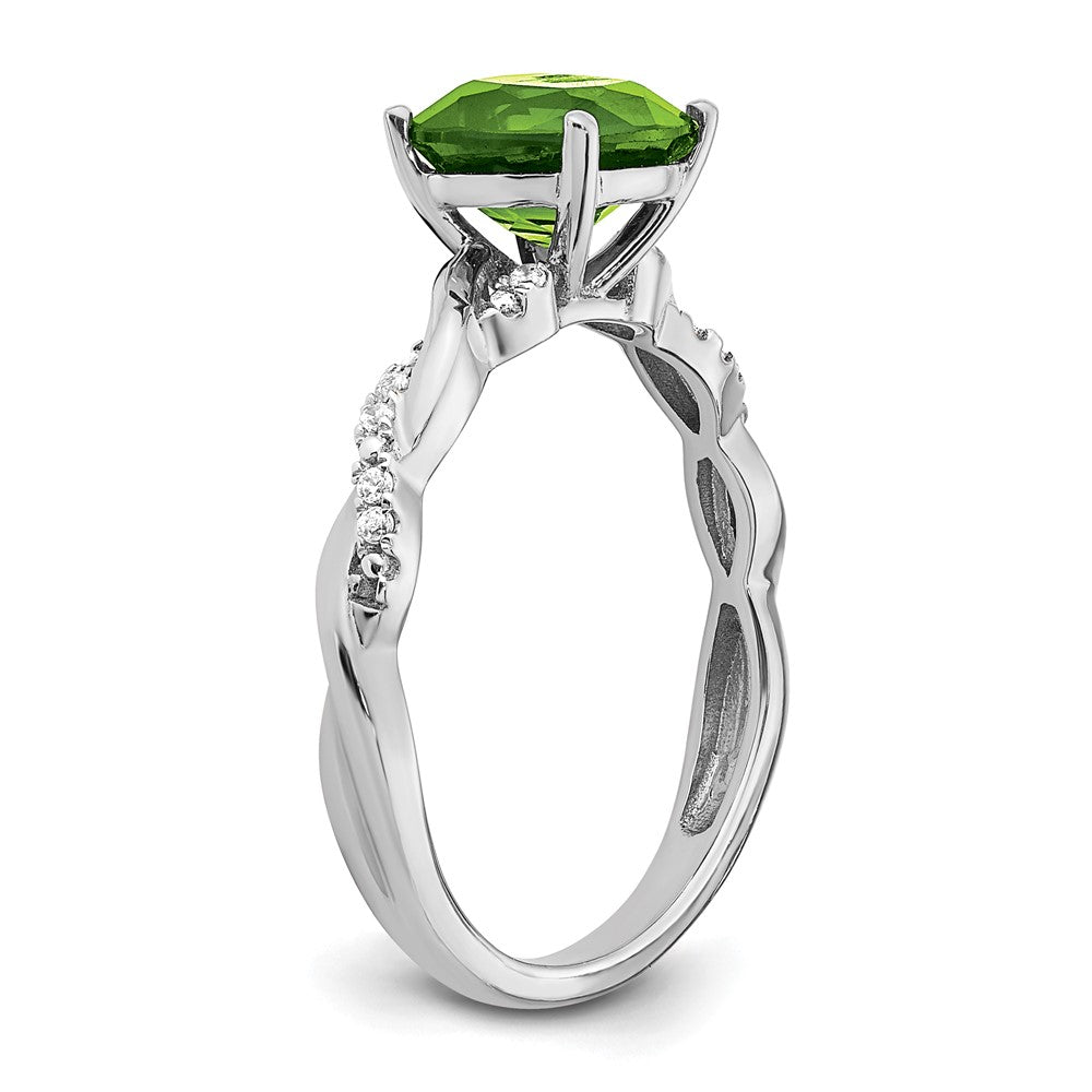 Sterling Silver Rhodium-plated Peridot and Diamond Ring